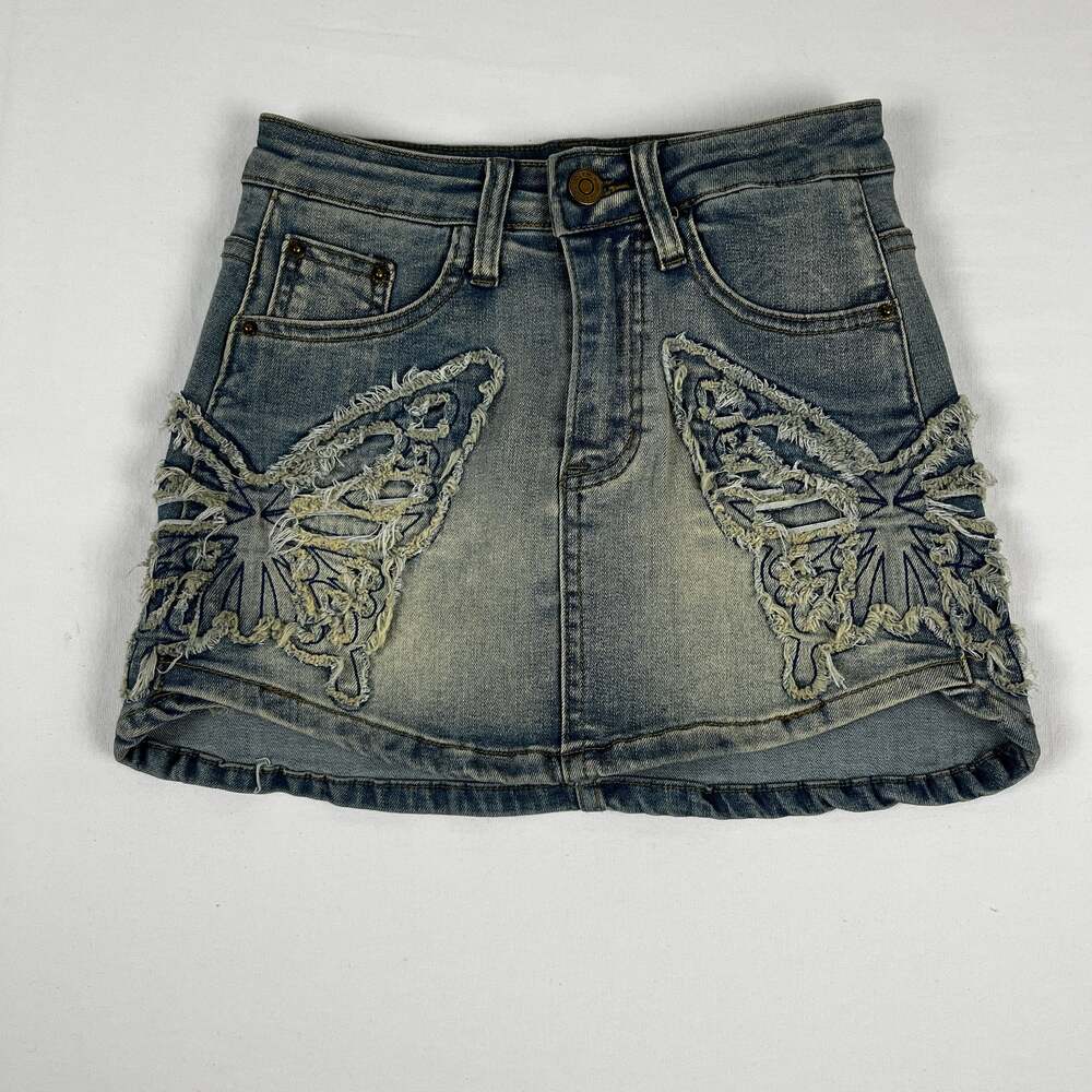 Y2K Butterfly Applique' Denim Mini Skirt - XS